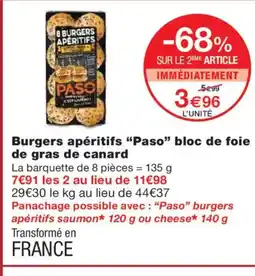 Monoprix PASO Burgers apéritifs bloc de foie de gras de canard offre