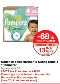 Monoprix PAMPERS Couches bébé Harmonie Geant Taille 4 offre