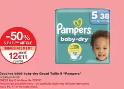 Monoprix PAMPERS Couches bébé baby-dry Geant Taille 5 offre