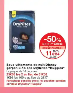 Monoprix HUGGIES Sous-vêtements de nuit Disney garçon 8-15 ans DryNites offre