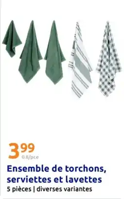 Action Ensemble de torchons, serviettes et lavettes offre