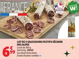 Auchan Lot de 3 saucissons festifs séchoir des alpes offre