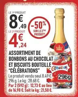 marché frais Géant CÉLÉBRATIONS Assortiment de bonbons au chocolat et biscuits bouteille offre