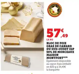 Bi1 Bloc de foie gras de canard du sud-ouest igp 50% de morceaux maison montfort offre