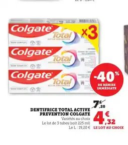 Bi1 COLGATE Dentifrice total active prevention offre