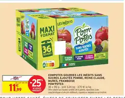 Intermarché Hyper POM'POTES Compotes gourdes les inédits sans sucres ajoutés pomme, reine-claude, mures, framboise offre