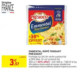 Intermarché Emmental râpé fondant président offre