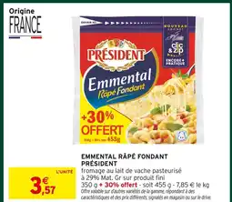 Intermarché Président emmental râpé fondant offre