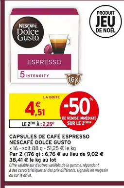 Intermarché Nescafé dolce gusto capsules de café espresso offre
