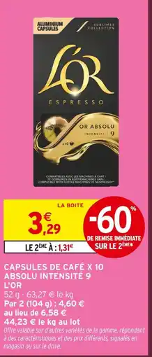 Intermarché L'or capsules de café x10 absolu intensité 9 offre