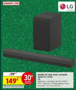 Intermarché Lg barre de son avec caisson sans fil st60 offre