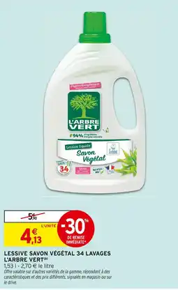Intermarché L'arbre vert lessive liquide savon végétal 34 lavages offre