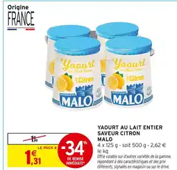 Intermarché Malo yaourt au lait entier saveur citron offre