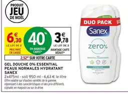 Intermarché Sanex gel douche 0% essential peaux normales hydratant offre