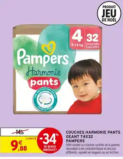 Intermarché Pampers couches harmonie pants géant t4x32 offre