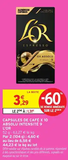 Intermarché Capsules de café x 10 absolu intensité 9 l'or offre