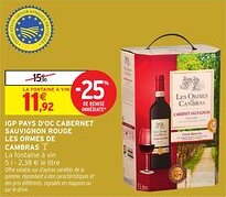 Intermarché Igp pays d'oc cabernet sauvignon rouge les ormes de cambras offre