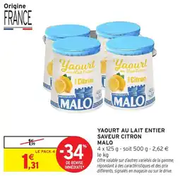 Intermarché Yaourt au lait entier saveur citron malo offre