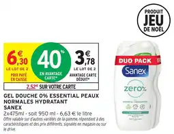 Intermarché Gel douche 0% essential peaux normales hydratant sanex offre