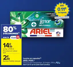 Carrefour Market Lessive en capsules ariel pods + offre