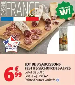 Auchan Supermarché Lot de 3 saucissons festifs séchoir des alpes offre