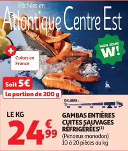 Auchan Supermarché Gambas entières cuites sauvages réfrigérées offre
