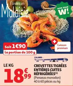 Auchan Supermarché Crevettes tigrées entieres cuites réfrigérées offre