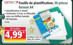 Norma GENIE Feuille de plastification, 50 pièces format A4 offre