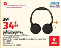 Auchan PHILIPS Casqu tah 4209 noir offre