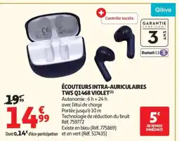 Auchan QILIVE Écouteurs intra-auriculaires tws q1468 violet offre