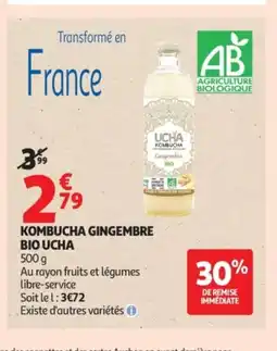 Auchan UCHA Kombucha gingembre bio offre