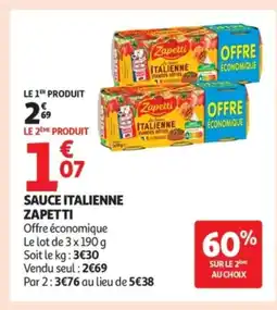 Auchan ZAPETTI Sauce italienne offre