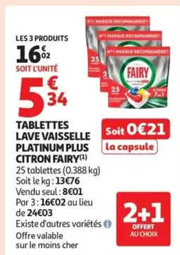 Auchan FAIRY Tablettes lave vaisselle platinum plus citron offre