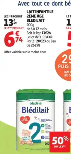 Auchan BLEDILAIT Lait infantile 2ème âge offre