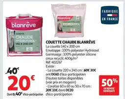 Auchan BLANRÊVE Couette chaude offre