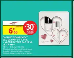 Intermarché Contact Coffret tendrement eau de parfum + vaporisateur sac je t'aime offre