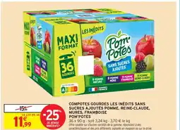 Intermarché Contact POM'POTES Compotes gourdes les inédits sans sucres ajoutés pomme, reine-claude, mures, framboise offre