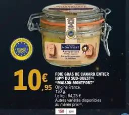 E.Leclerc MAISON MONTFORT Foie gras de canard entier igp du sud-ouest offre