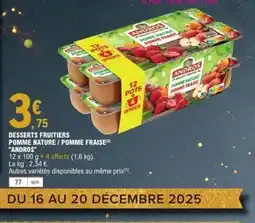 E.Leclerc ANDROS Desserts fruitiers pomme nature / pomme fraise offre