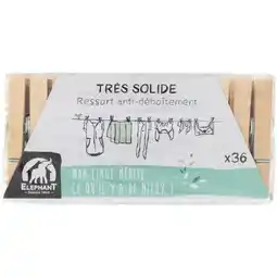 Carrefour Market Elephant lot de 36 pinces à linge en bois offre