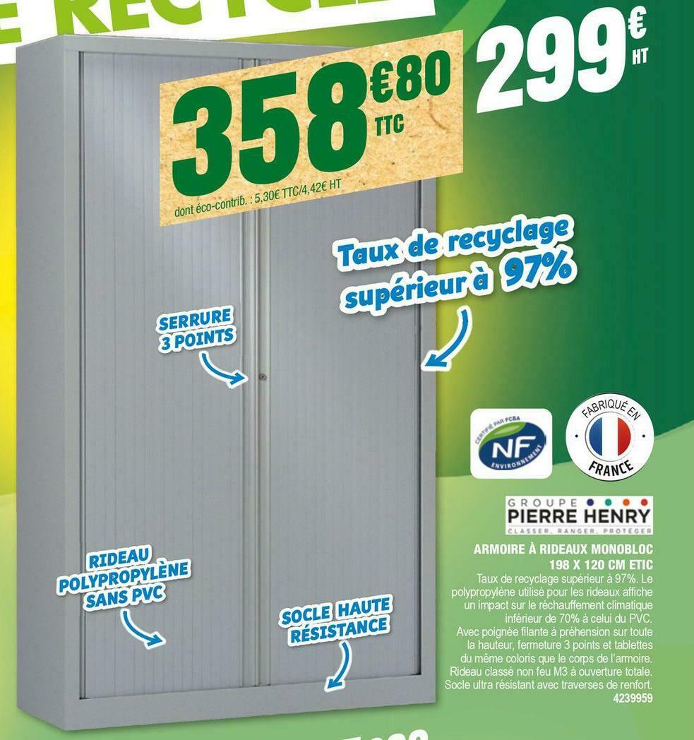 Promo Pierre henry armoire à rideaux monobloc 198 x 120 cm etic chez