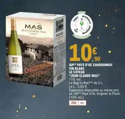E.Leclerc JEAN-CLAUDE MAS Igp pays d'oc chardonnay vin blanc le coteau offre