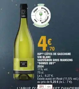E.Leclerc DOMUS UBY 2024 Igp côtes de gascogne vin blanc sauvignon gros manseng offre