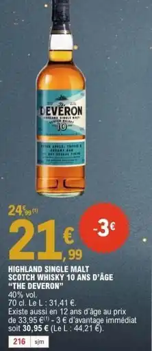 E.Leclerc THE DEVERON Highland single malt scotch whisky 10 ans d'âge offre