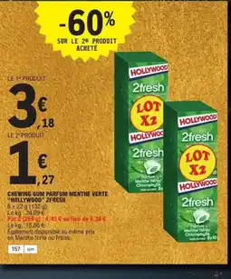 E.Leclerc HOLLYWOOD Chewing gum parfum menthe verte 2fresh offre