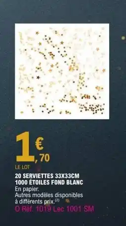 E.Leclerc 20 serviettes 1000 étoiles fond blanc offre
