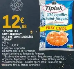 E.Leclerc TIPIAK 10 coquilles saint-jacques à la bretonne surgelées offre