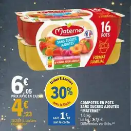 E.Leclerc MATERNE Compotes en pots sans sugres ajoutes offre