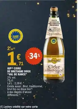 E.Leclerc VAL DE RANCE Igp cidre de bretagne doux offre