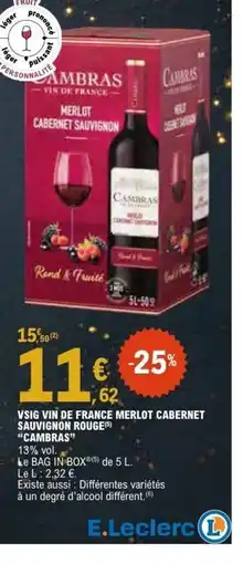 E.Leclerc CAMBRAS Vsig vin de france merlot cabernet sauvignon rouge offre